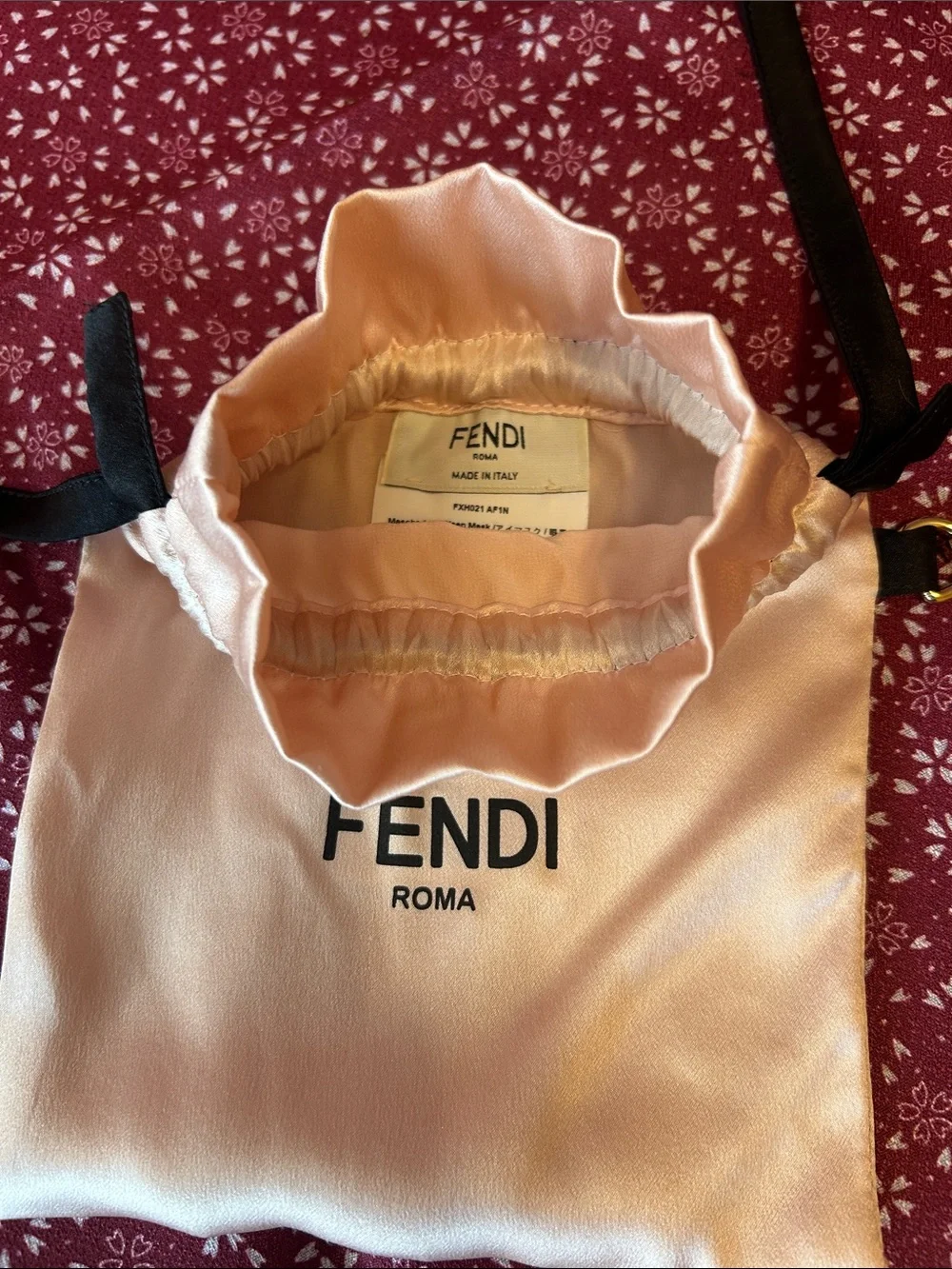 Fendi Reversible Pale Pink 100% Silk Eye Mask with Branded Pouch
